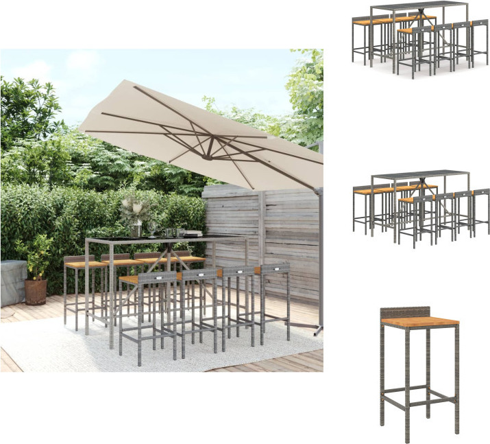 vidaXL 9-dielny záhradný barový set sivý polyratan a masívne drevo akácie - Záhradné nábytkové sety