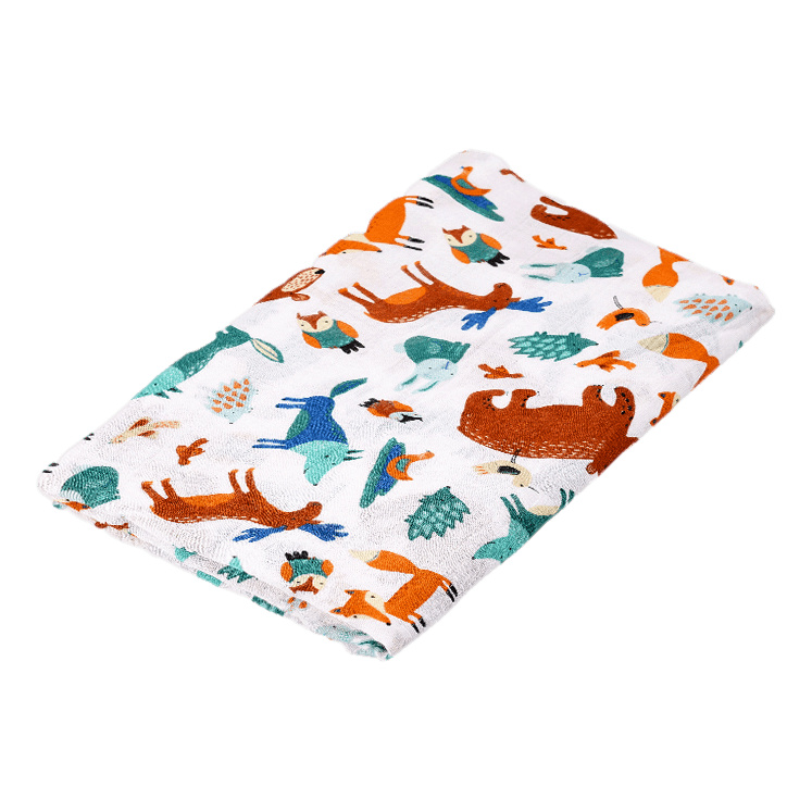 HappyBear Diapers Hydrophiles Tuch | Forest Animals | 120 x 120cm | Mulltücher | Swaddle | Wickelunterlage | Pucktuch