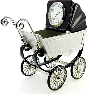 Siva Clock Stroller Quarzuhr aus Metall im Kinderwagen Design si-99056