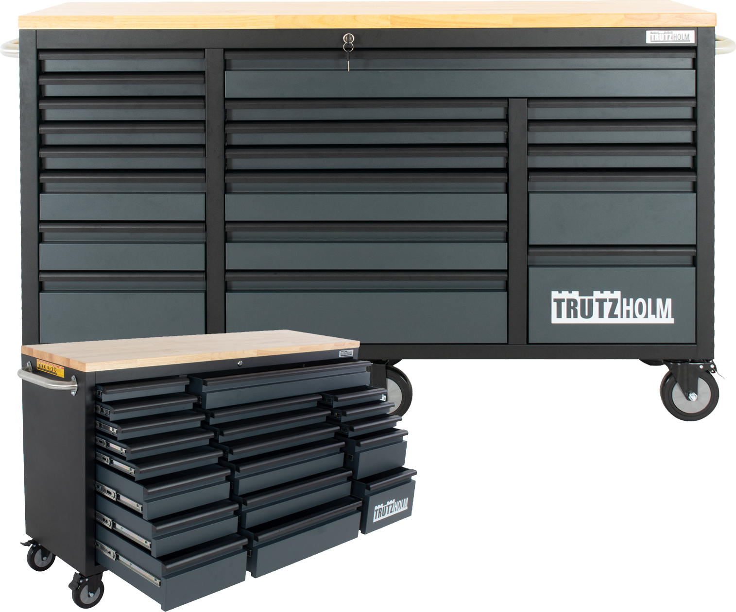 Werkstattwagen Deluxe XXL Anthrazit unbestückt 160 x 91 cm 20 Schubladen Werkbank Sideboard