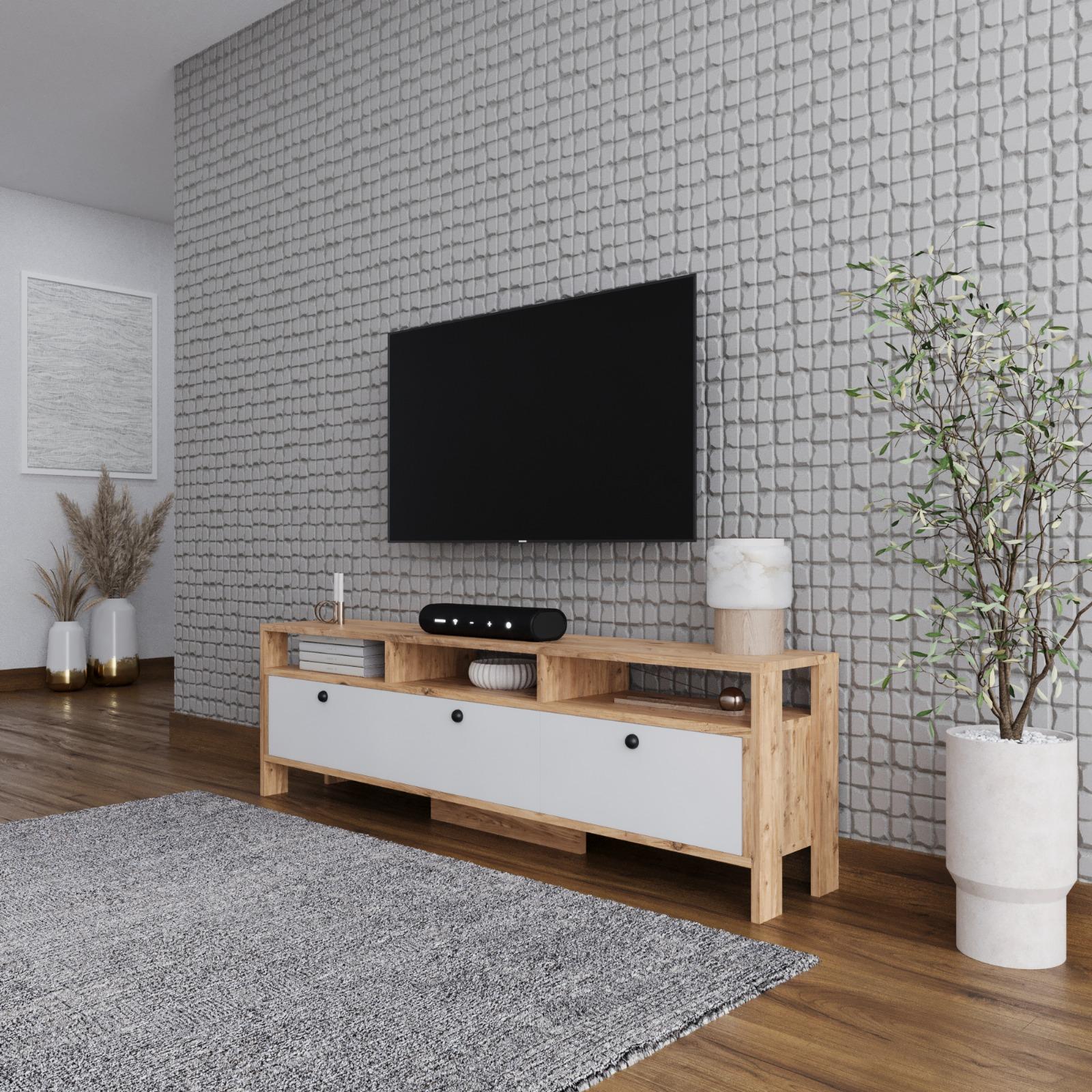 Smart Home Art Ibiza TV Board 3 Türen mit Regalen Atlantic Pine & Weiß 1532305-nsku