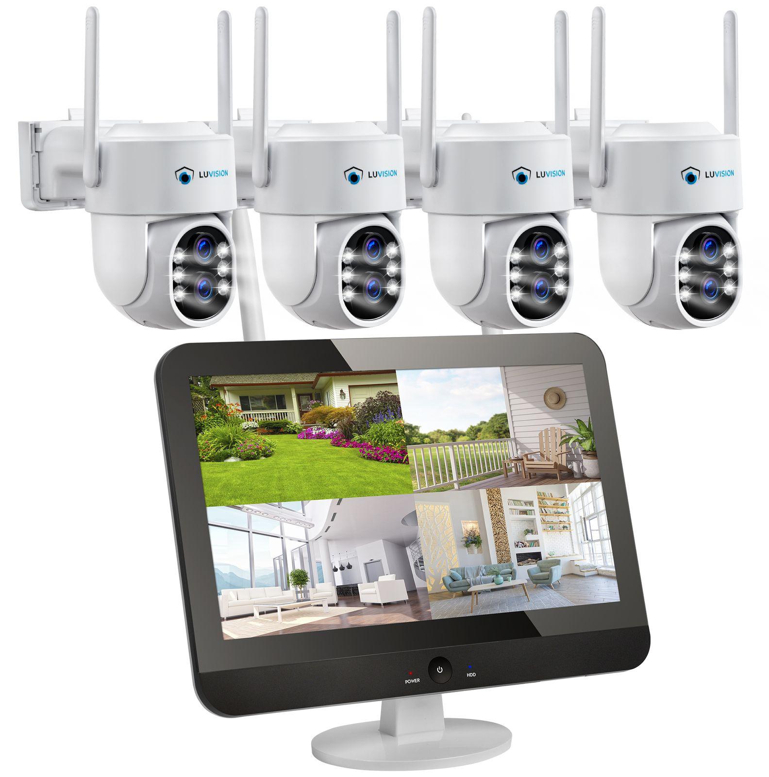 LUVISION Dual WLAN PTZ Überwachungssystem mit 12,5" Monitor,Mikrofon, Sirene, Nachtsicht, KI Bewegungsverfolgung