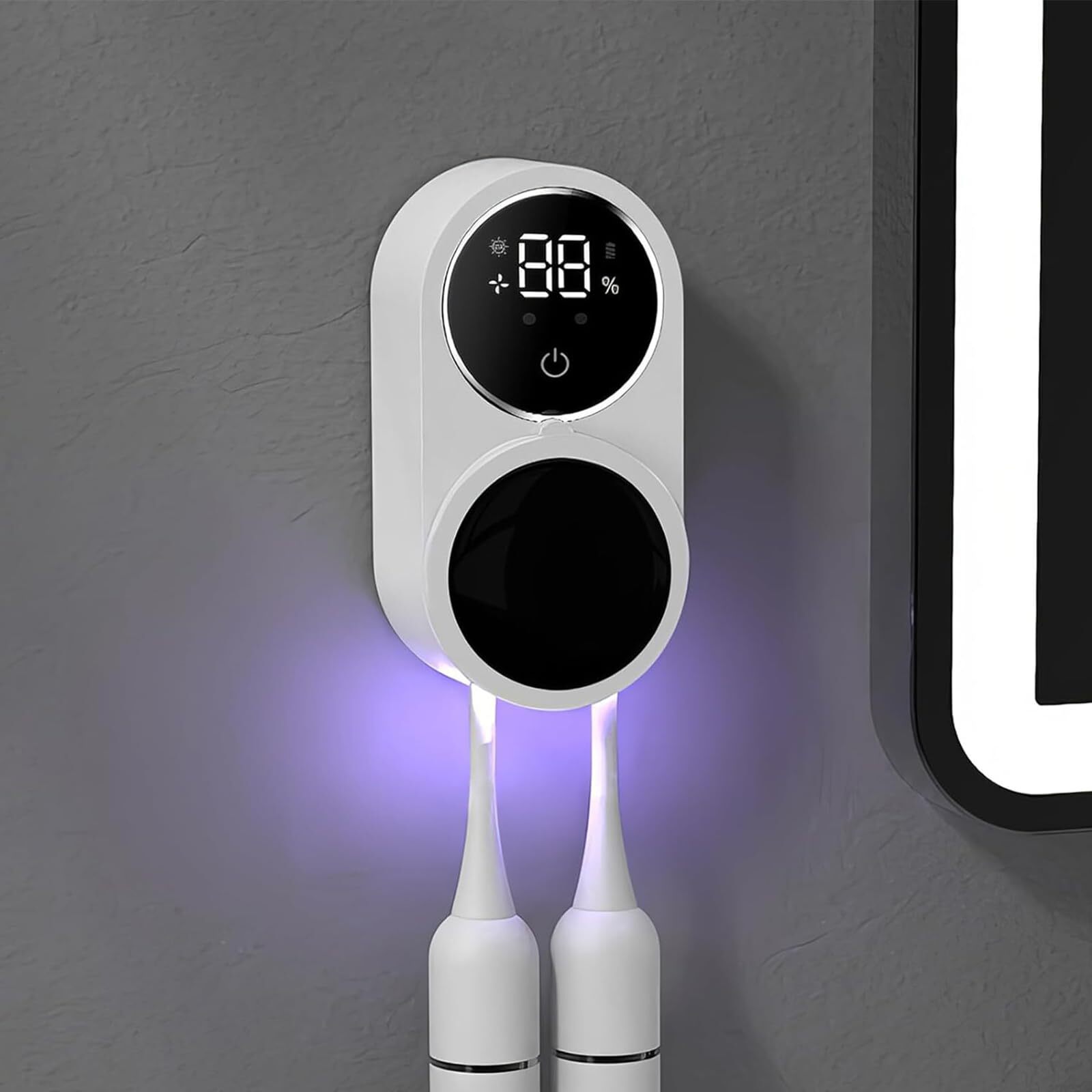 kuny Zahnbürstenhalter Elektrische Zahnbürste zur Wandmontage mit Trocknen, Desinfektions Zahnputzbecherhalter Ohne Bohren mit 2 Zahnbürstenschlitzen (Weiß