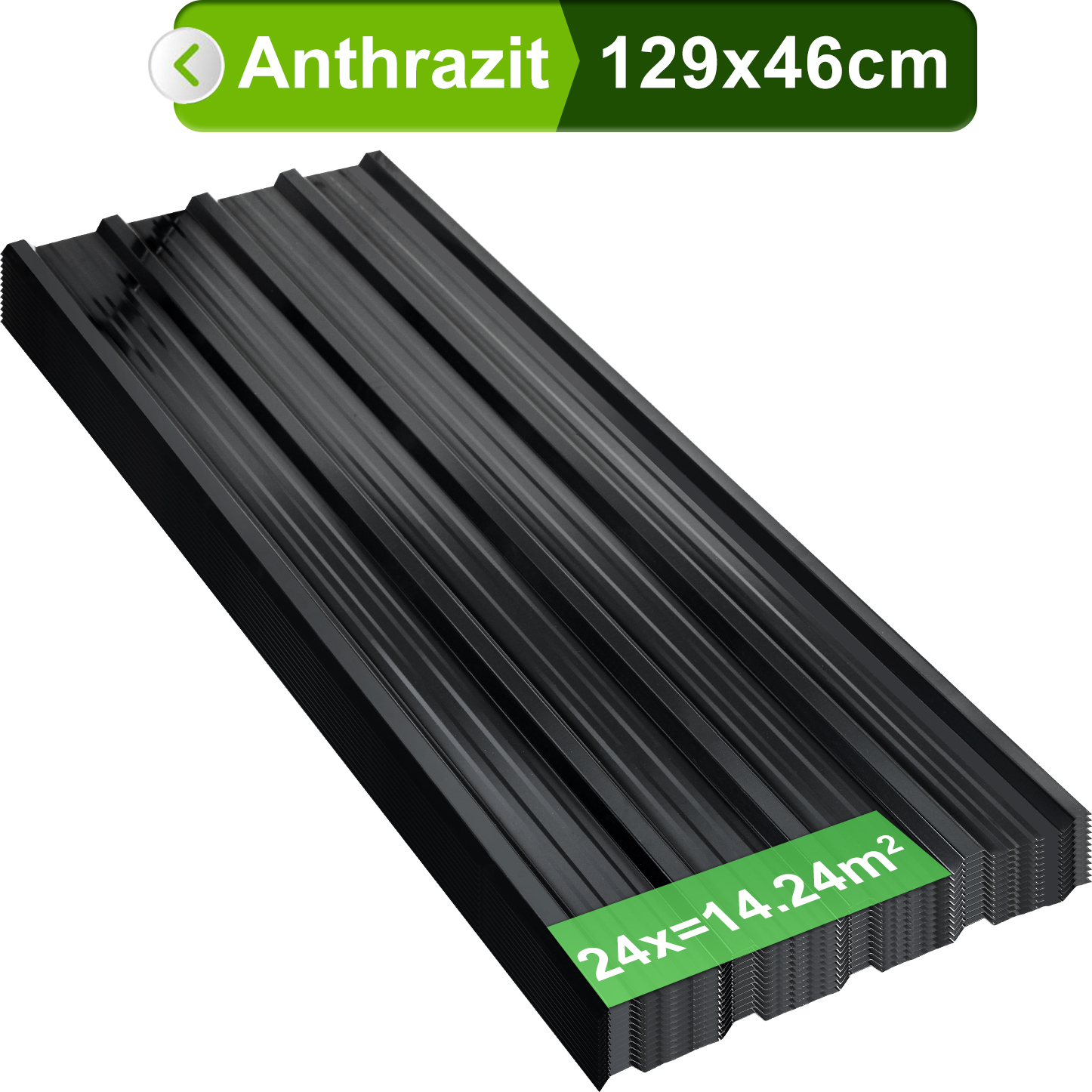 Trapézový plech 129x46cm antracitový 12/24/36 kusov strešný plech na prístrešok pre auto - sada 24 kusov (14m²)