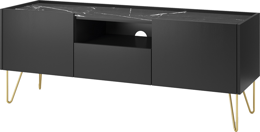 Lomadox Lowboard in graphit, HERMOSILLO-160, Oberboden in Marmoroptik HARMONY-RTV-144-CM