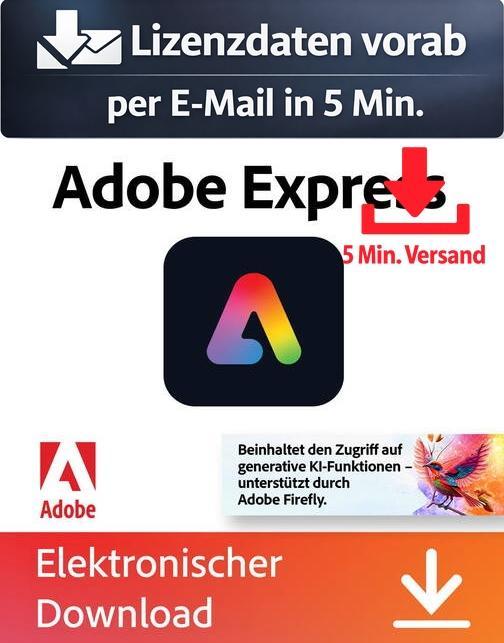 Adobe CC Express (1 User - 1 Jahr) ESD Bild, Video Audio 5 Min. Versand als Download per Mail 65324499