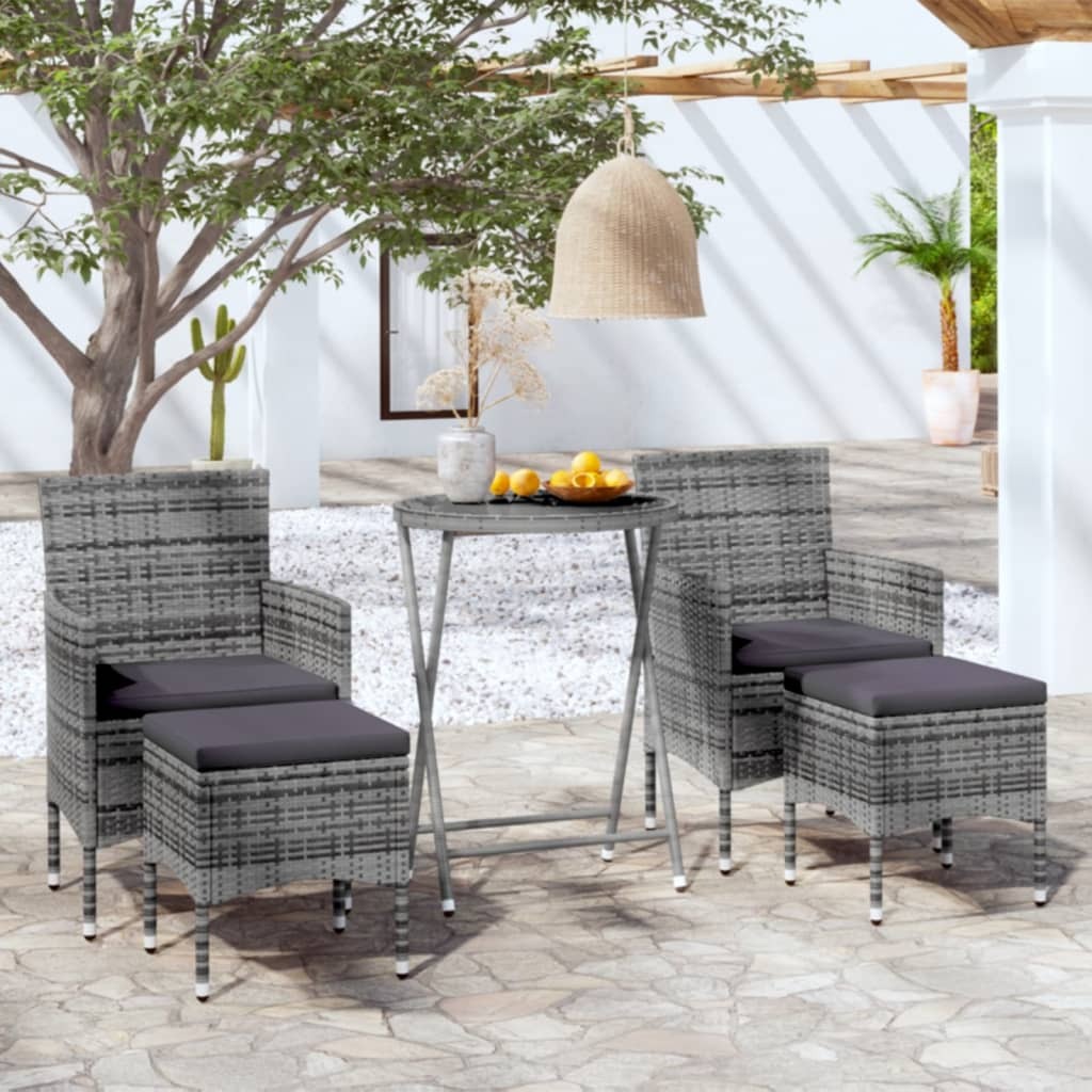 Maison Exclusive 5-dielny záhradný bistro set z polyratanu a tvrdeného skla sivý