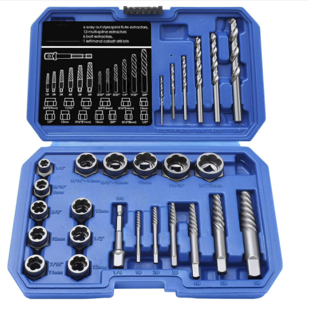 yozhiqu Schraubenausdreher Set, 26PSC Chromstahl Schraubenentferner Set mit Sechskantadapter, 3 in 1 Schrauben&Muttern-Entfernung Set Rechtsbohrer-Satz