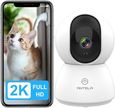 Antela 2K/3MP kamera pre vnútorné sledovanie, 2,4 GHz wifi, 2-cestný zvuk, 355°/90° otočenie, IR nočné videnie 10 m, kompatibilná s Alexa