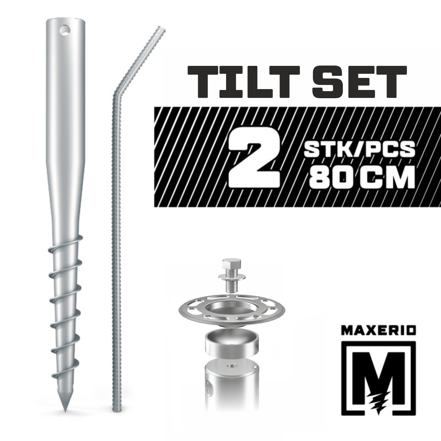 MAXERIO® 80 cm 2er TILT-Set Schraubfundamente Ø 60 x 2; M12 405140-002-002