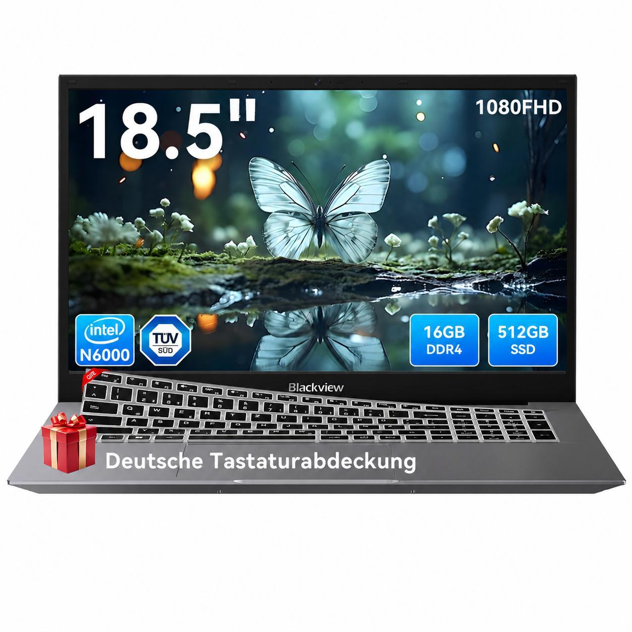 Blackview Acebook 10, 18.5" Display, FHD IPS Acebook10 Intel 16GB+512GB Windows 11 Pro Notebook, Windows 11 Pro, FHD+ IPS, Silikon-Tastaturschutz DE