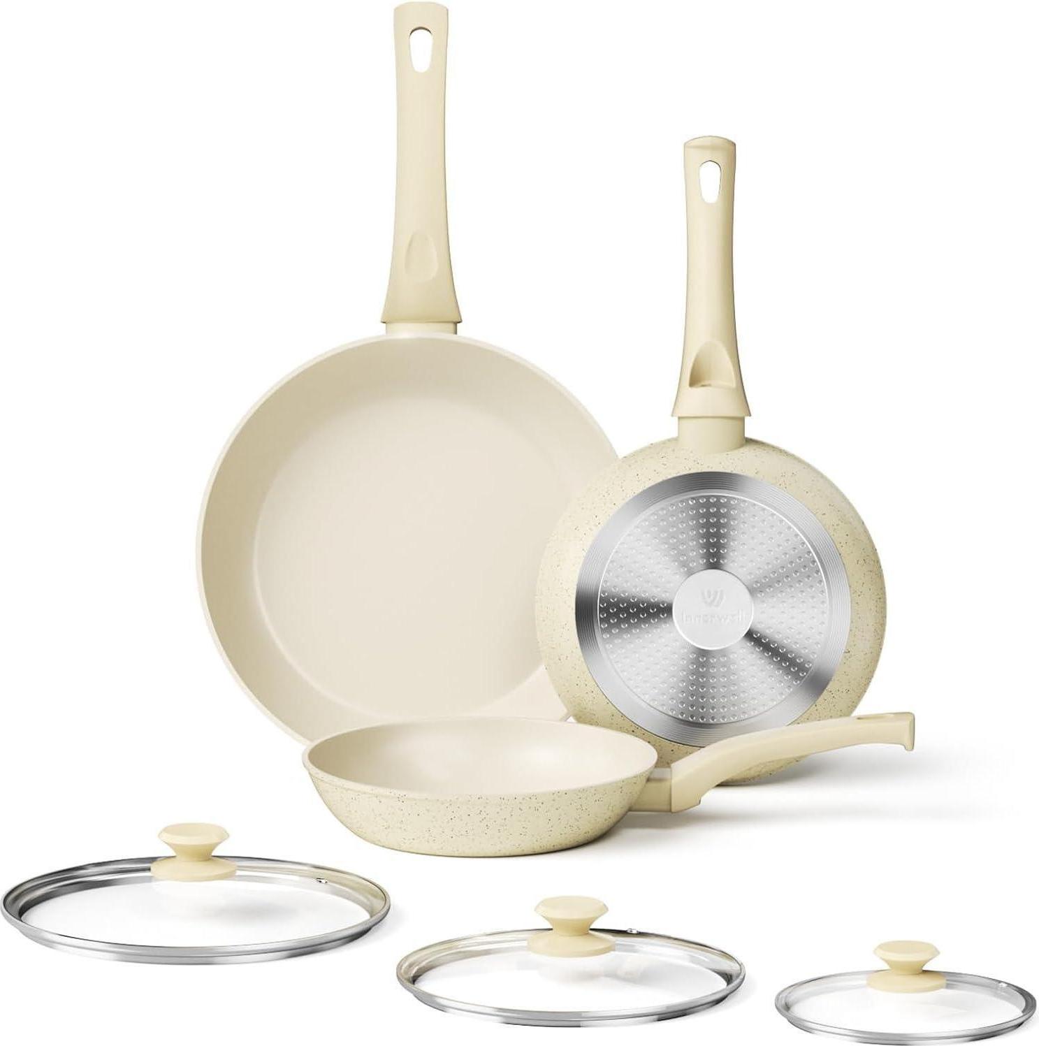 Sonstige Granit-Pfannenset 6-Teilig, Antihaft, PFOA-Frei, Deckel, 20/24/28cm