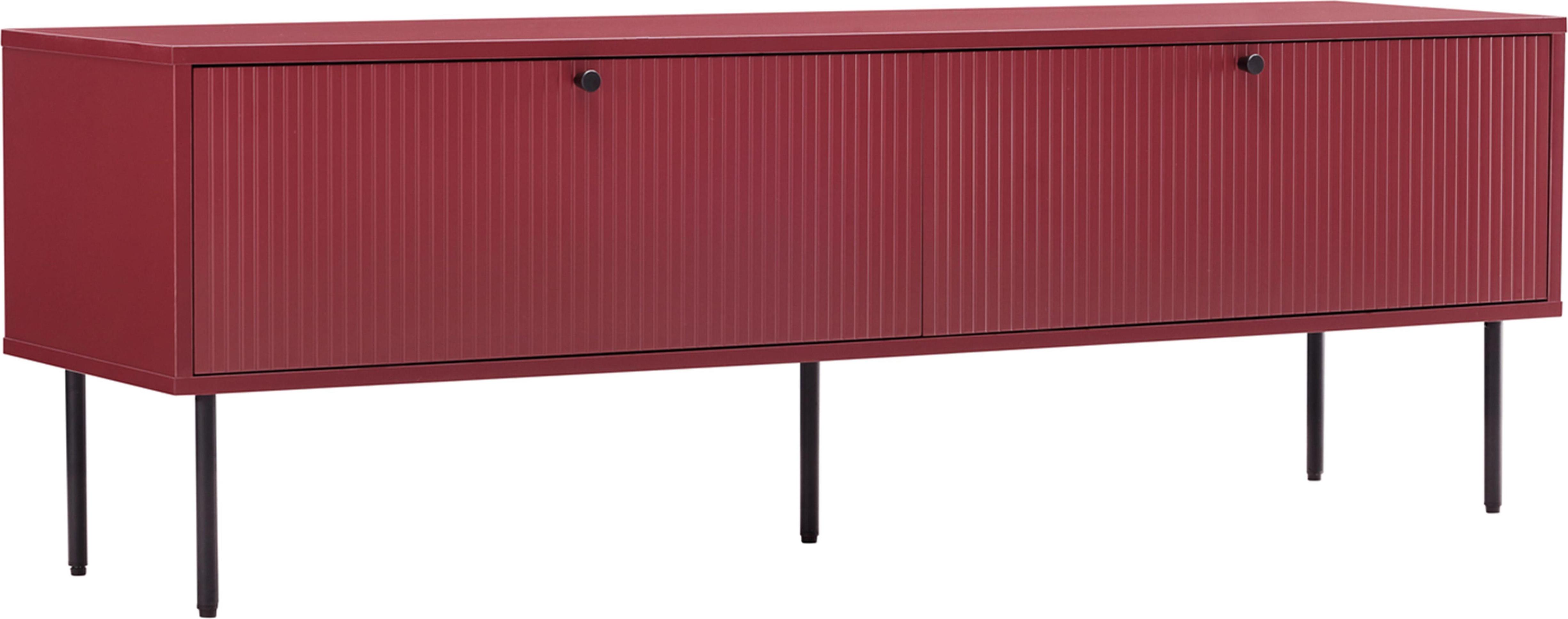 TV-Schrank mit 2 Türen aus Stahl und MDF, 150 cm, bordeauxrot - Oviala Romeo 114493