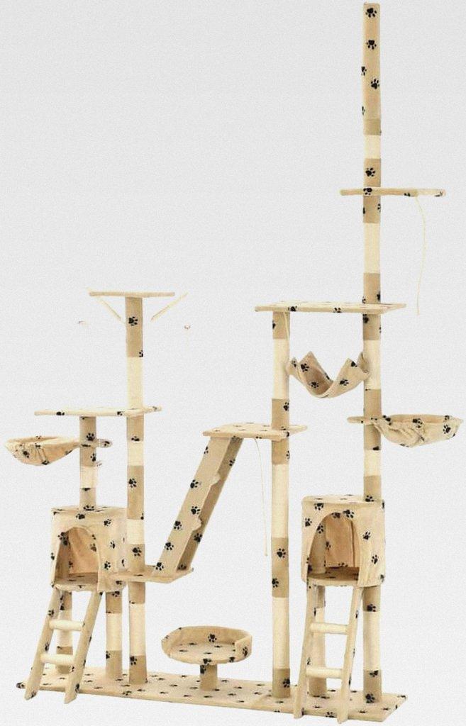 Katzen-Kratzbaum Sisal 230-250 cm Pfoten-Aufdruck Beige Katzenmöbel für kleine und große Katzen