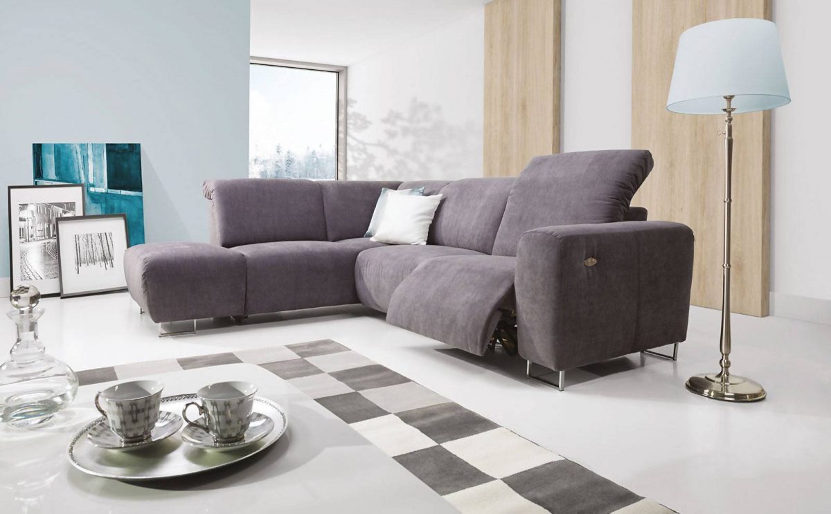Fun Moebel Ecksofa Sofa CAPRI Polyesterstoff Grau Ottomane Links
