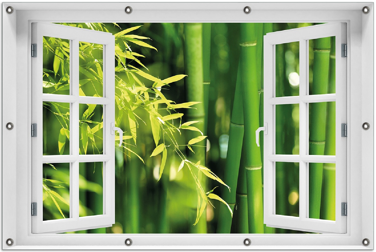 Wallario Outdoor-Poster für Garten oder Balkon 100 x 150 cm: Bambuswald mit grünen Bambuspflanzen gofe0568-100150