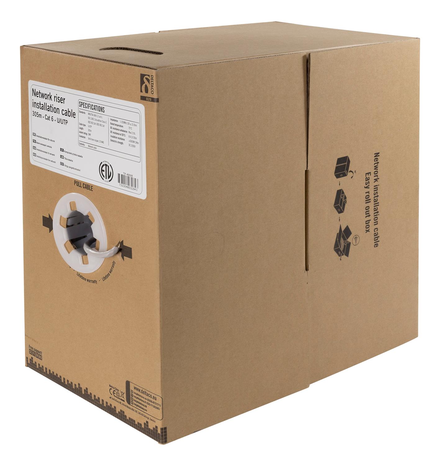 Deltaco TP-48NR, 305 m, Cat6, U/UTP (UTP), Grau