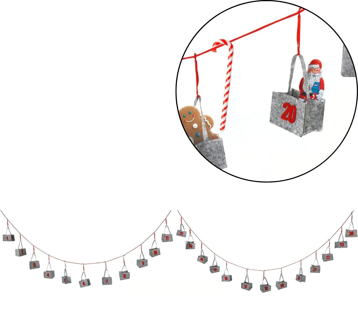 Závesný adventný kalendár BAGLANDER 5 m, sivý