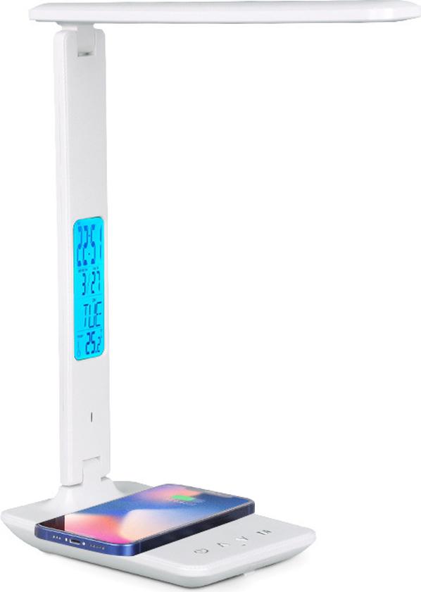 Mmgoqqt Klappbare Tischleuchte mit Uhr, Wecker, Datumsanzeige und Temperaturanzeige – Bürolampe,white Kau-LA-251215-209