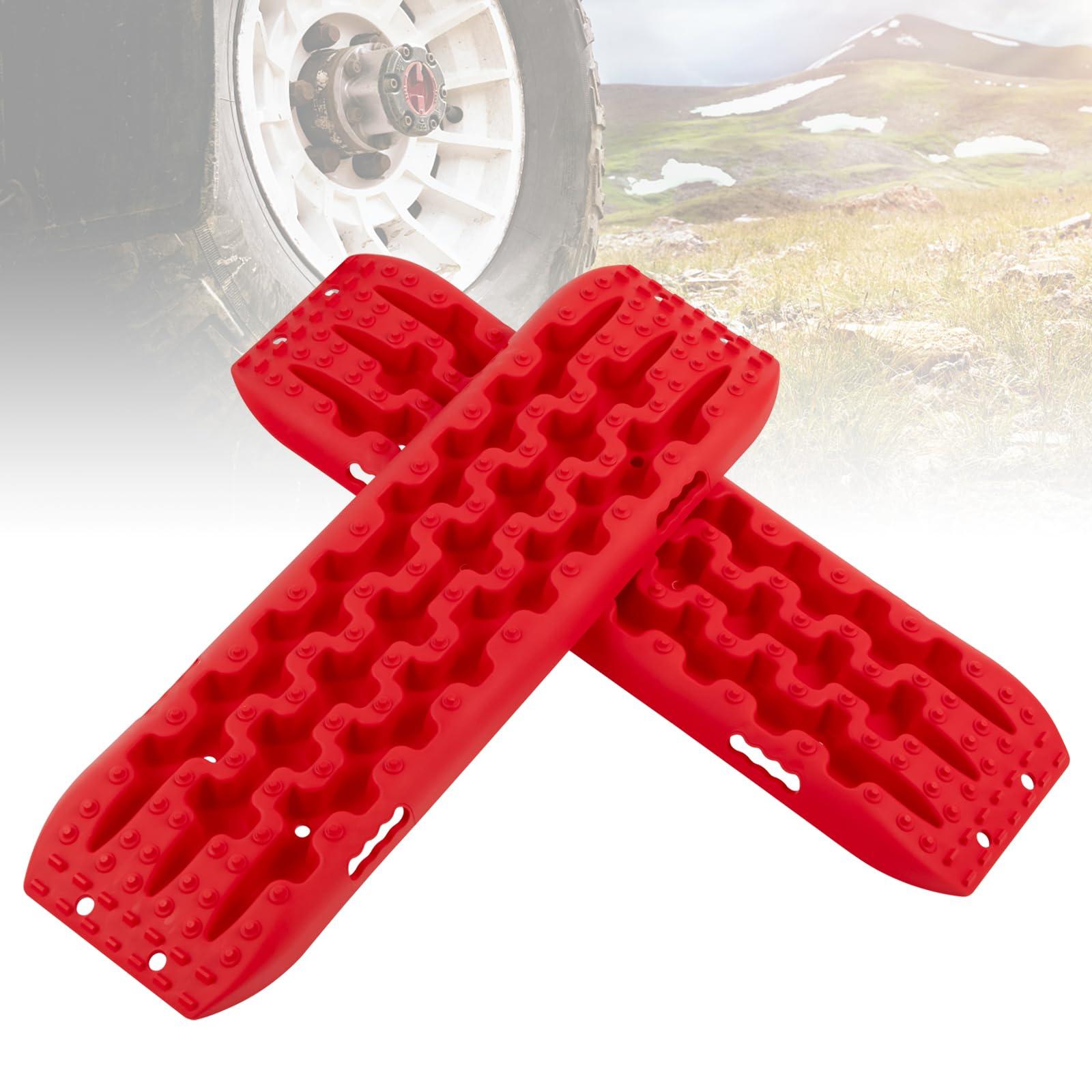 GOPLUS 2 x Sandbleche Anfahrhilfe, Recovery Board Offroad Tracks max. 10T Last, Traktionshilfe Traktionsmatte Auto bei Schnee,107 × 31 × 7 cm, Rot