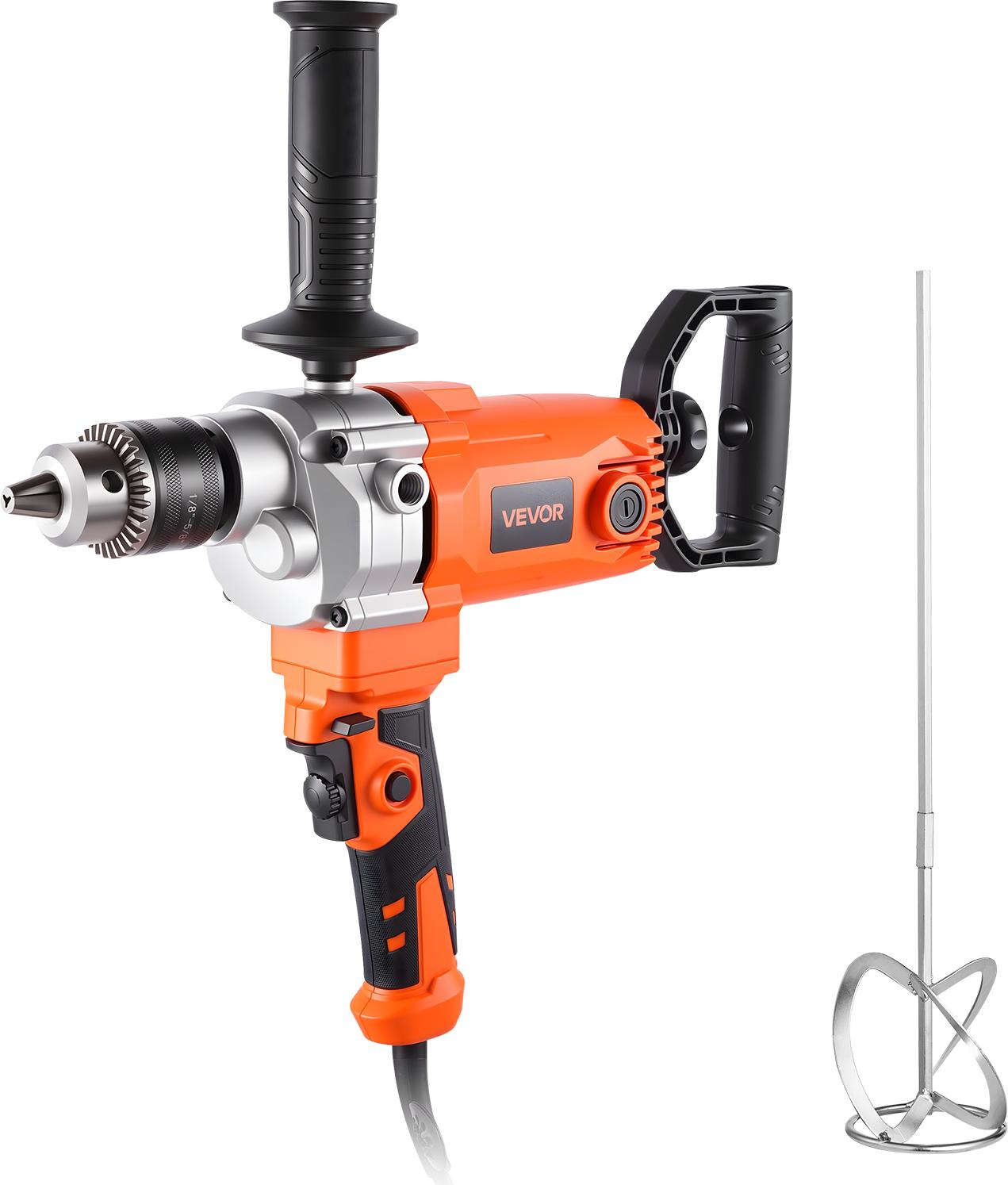 VEVOR elektrická vŕtačka 15,89 mm 1200 W s miešadlom Súprava vŕtacích miešadiel 750 ot/min 3,2 A Miešacia vŕtačka s D-rukoväťou na vŕtanie a miešanie Ručná miešačka na betón na obkladanie cementu