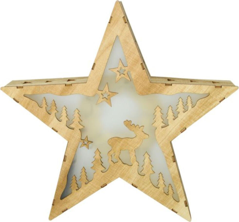 Harms LED Adventsstern, Sperrholz, natur, Rentier, H 30cm 147218