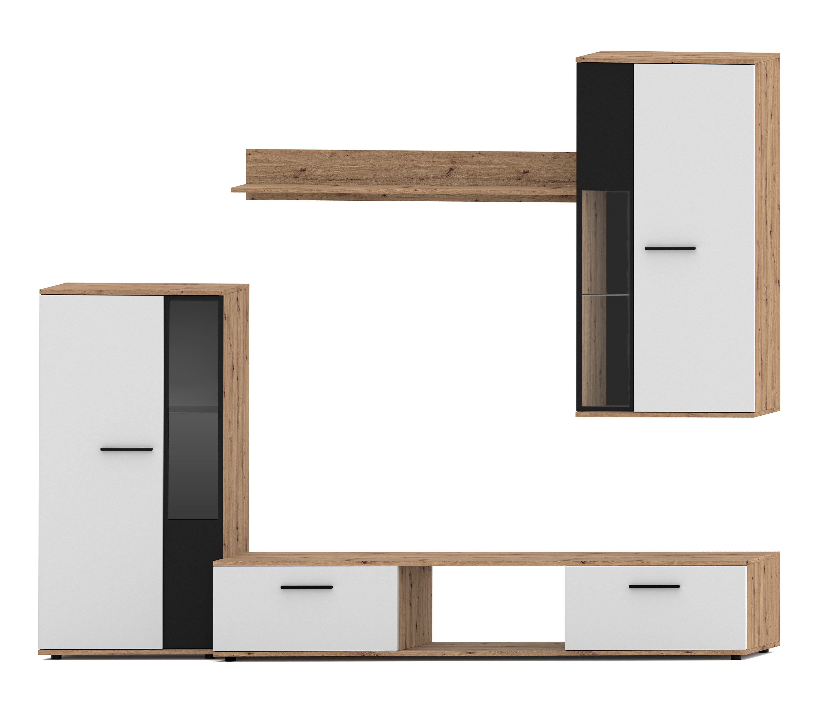 AX LIVING Hochwertige Wohnwand Formilo - 240 cm – Eiche Artisan Weiß N3227