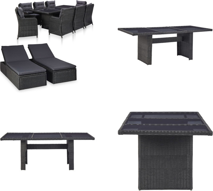 vidaXL 11-dielny záhradný jedálenský set z polyratanu čierny - Set záhradného nábytku - Sety záhradného nábytku - Záhradný stôl a stoličky - Záhradné stoly a stoličky