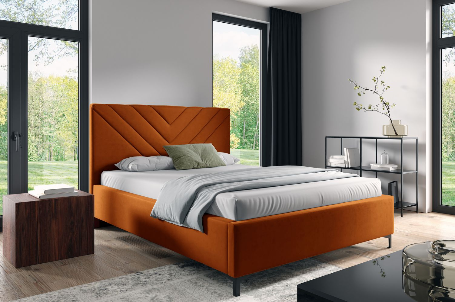 Čalúnená posteľ 140x200 ODETA 9 - oranžová