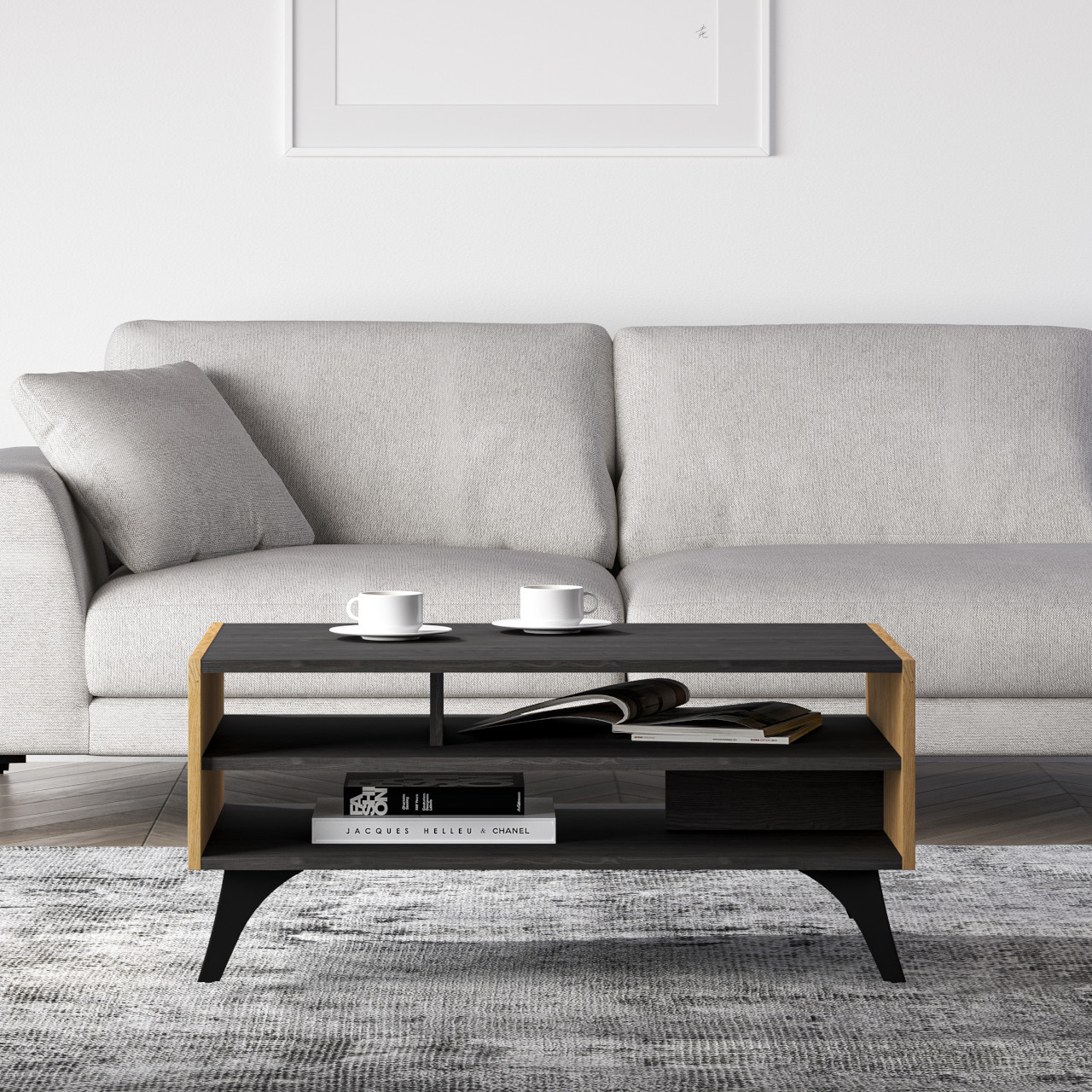 VENETI ANNIKA Couchtisch - baltische Düneneiche / schwarze Portlandesche 046-11-00130