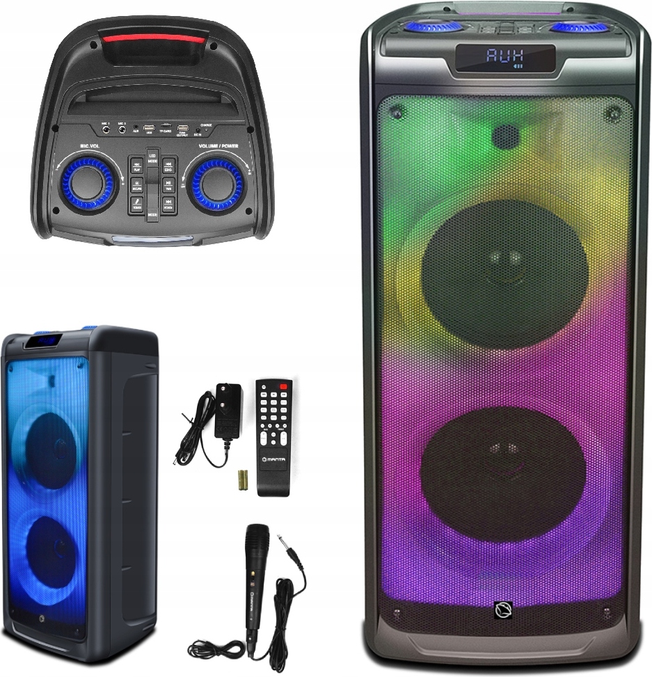 Bluetooth Prenosný Karaoke Reproduktor Manta 100W Usb Led Svetlo Výkonné