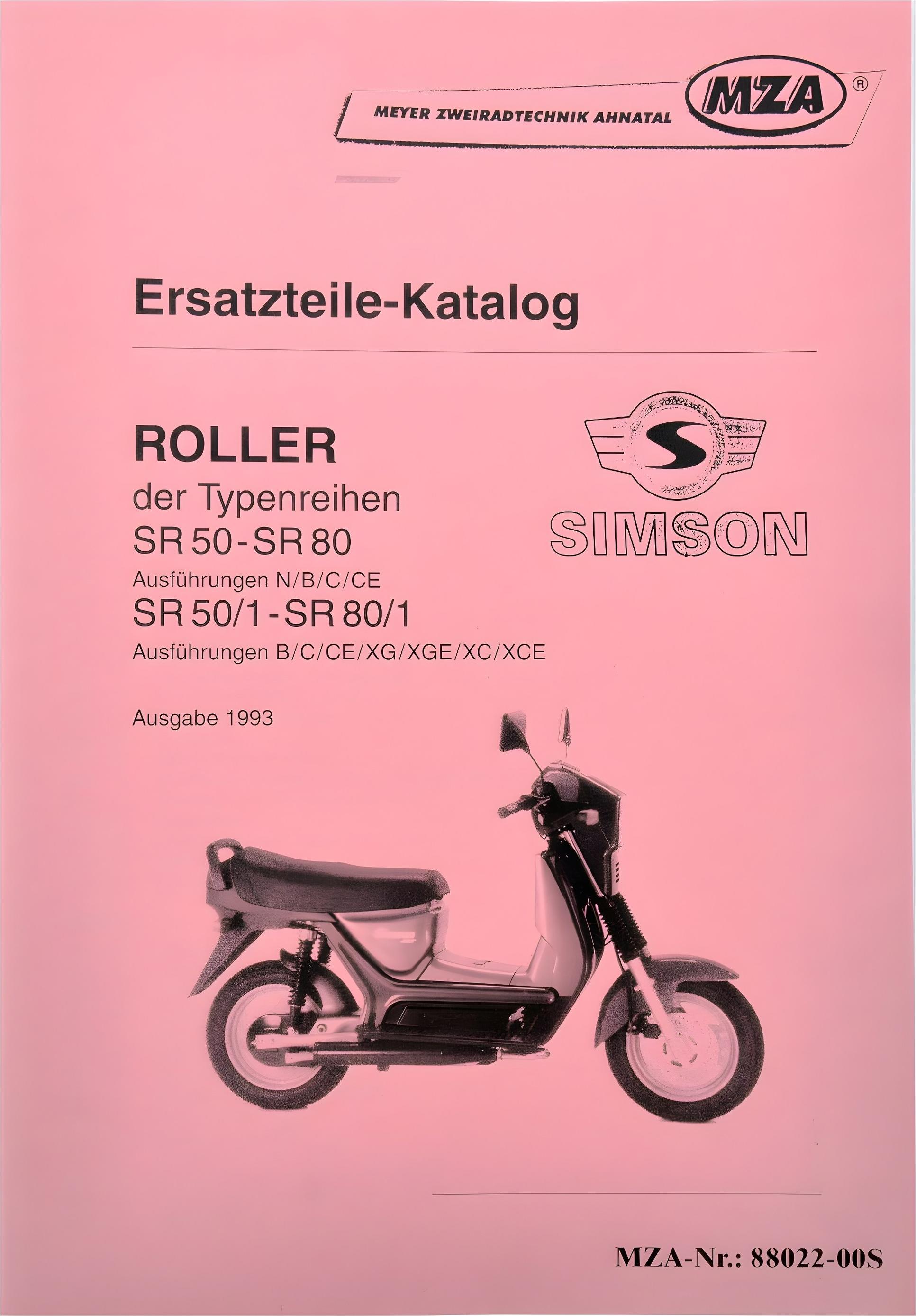 MZA Buch - Ersatzteilkatalog Roller Simson SR50, SR80 Ausg.1993 88022-00S