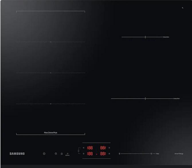 Keramická varná doska, Samsung NZ64B6056GK/U2, indukčná varná doska, Flex Zone Plus a Wi-Fi, LED displej