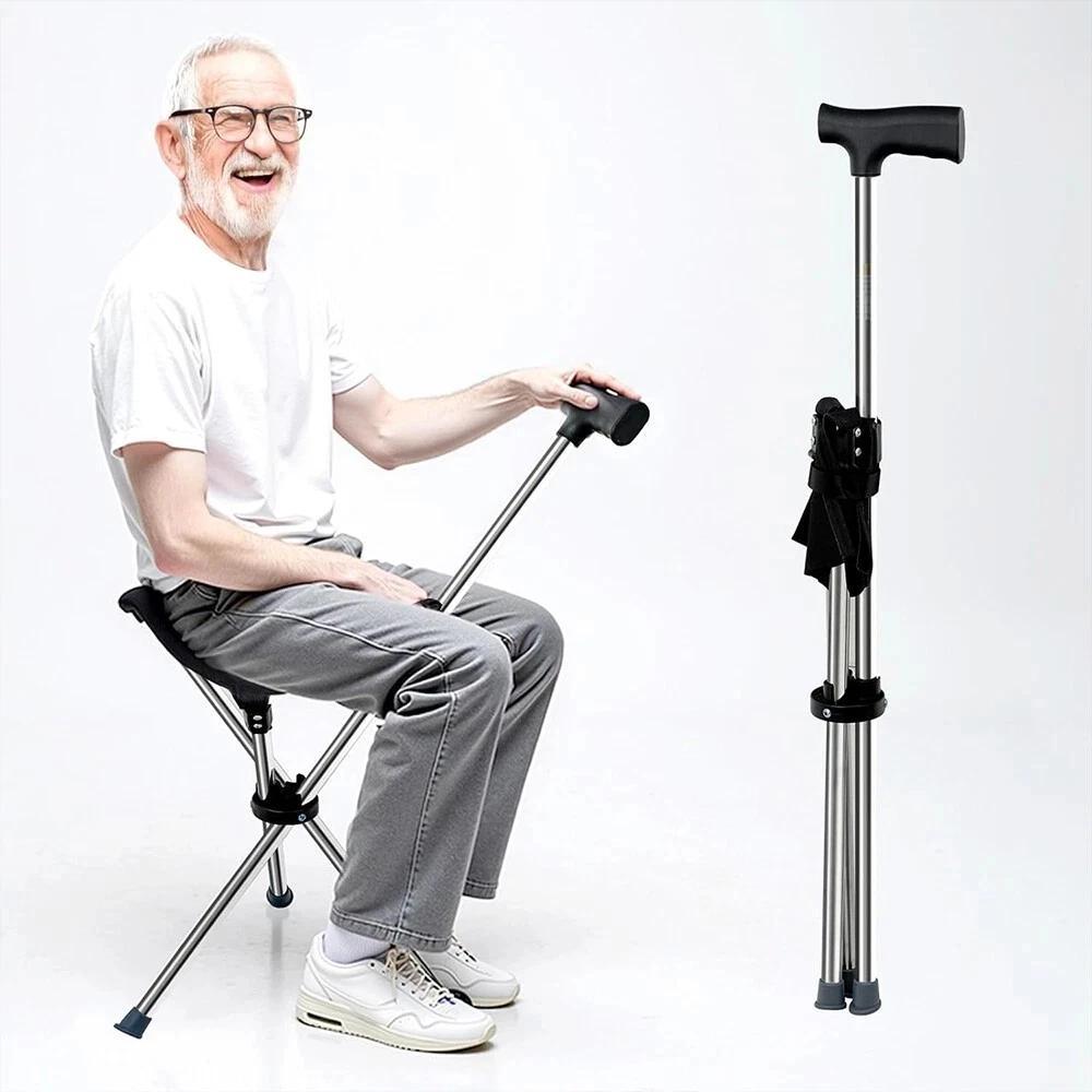 Unbranded Gehstock mit Sitz 2in1 Alu Klappbarer Gehstocksitz Aid Stativ Höhenverstellbar