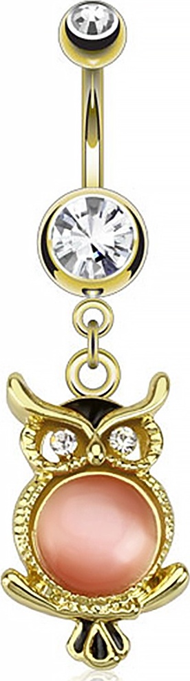 Autiga Bauchnabelpiercing 14 Karat vergoldet Bananabell Nabelpiercing Gold Eule Anhänger Zirkonia 10 mm 3049