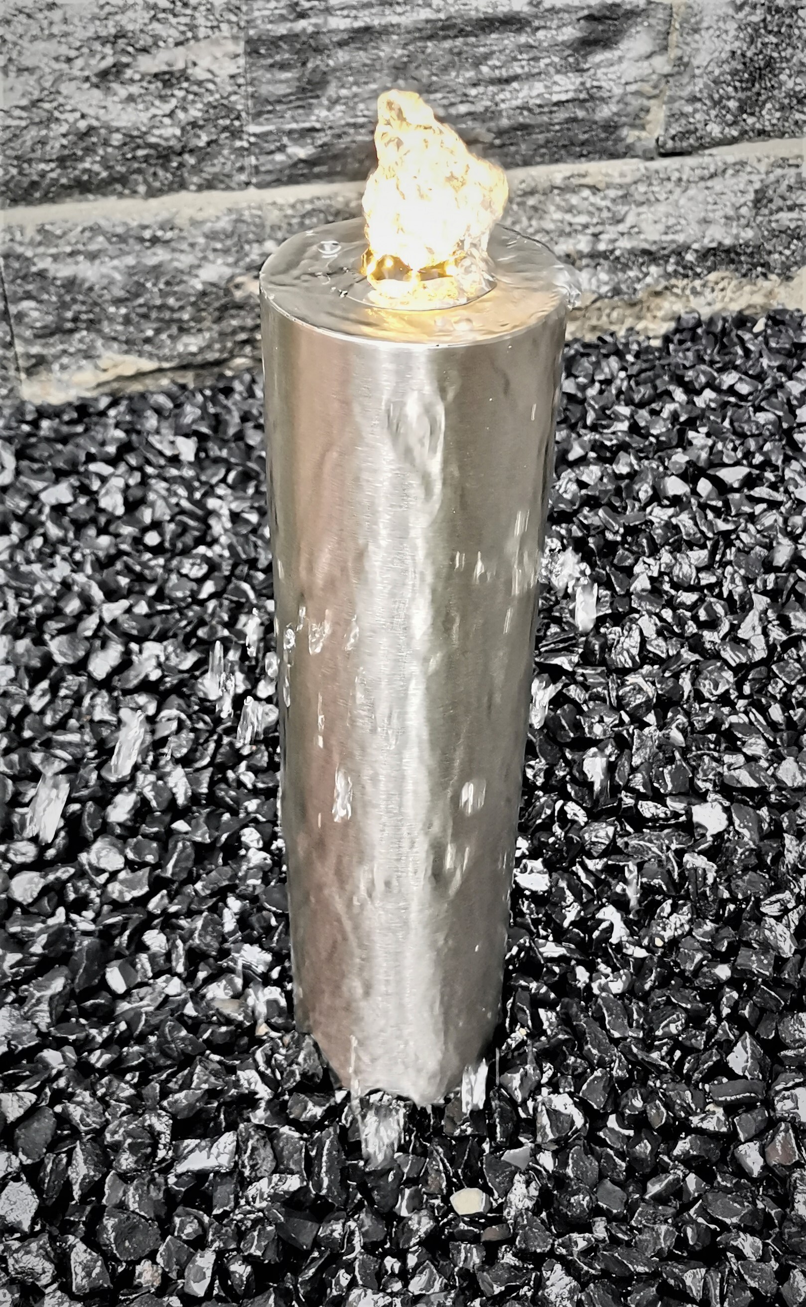 Jebao Säulenbrunnen 40 / 10 cm rund Edelstahl matt gebürstet incl. LED ohne Becken Gartenbrunnen SB 100230