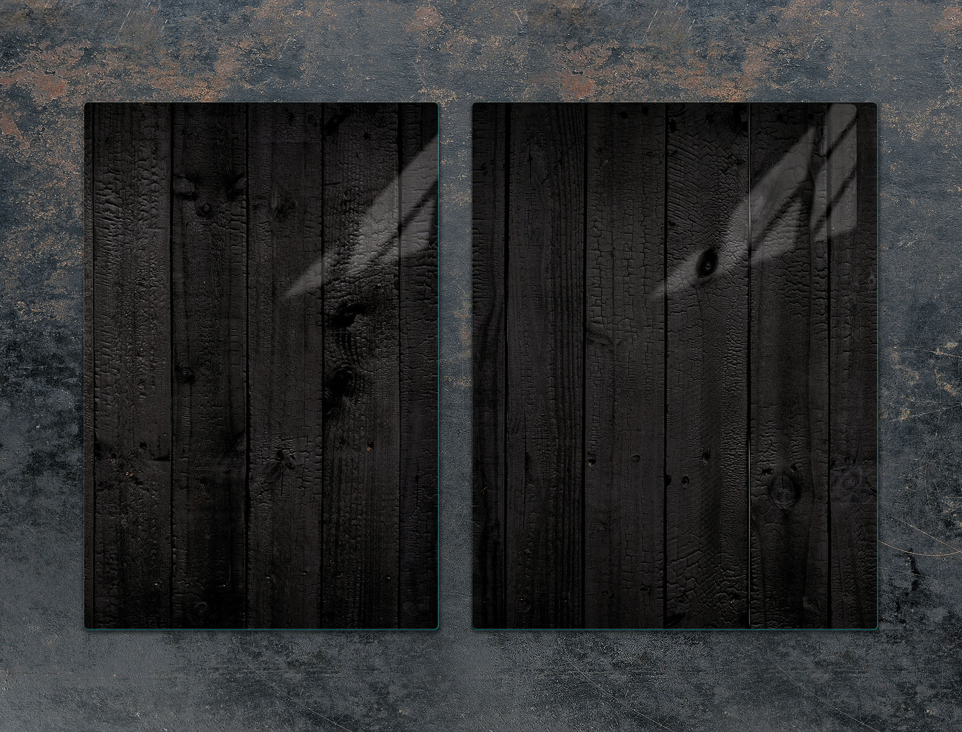 TMK ArtDeko Herdabdeckplatten 2 teilig 75x52 Ceranfeld Abdeckung Glas Schneidebrett Holz Schwarz