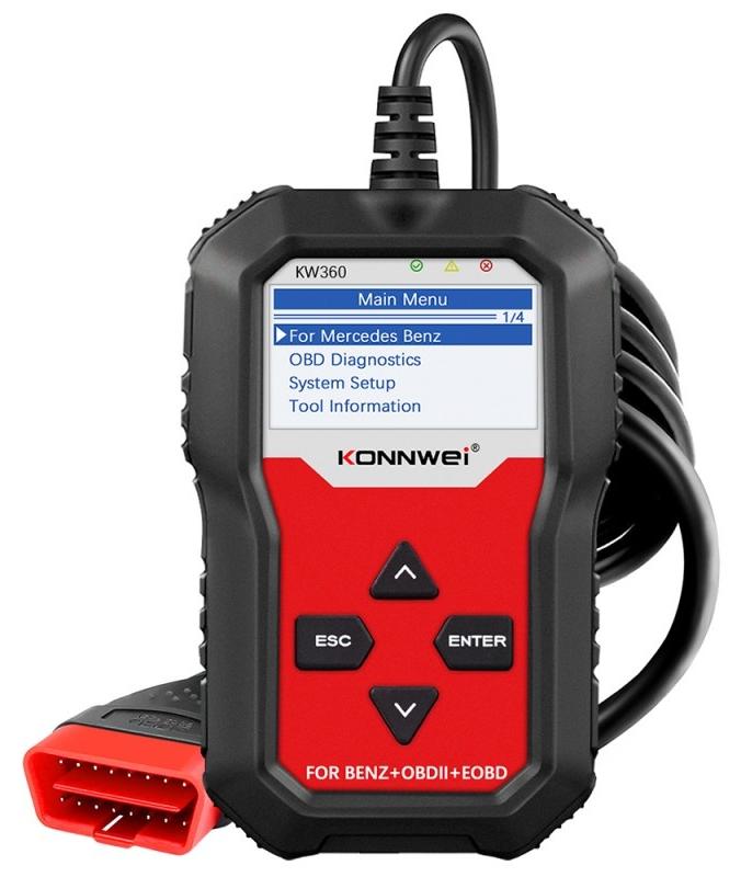 Dedizierte Diagnose, KONNWEI KW360, für Mercedes Benz, Lesen und Löschen von Fehlercodes, Batteriekalibrierung, Serviceintervall, Anpassungen, Live-Daten