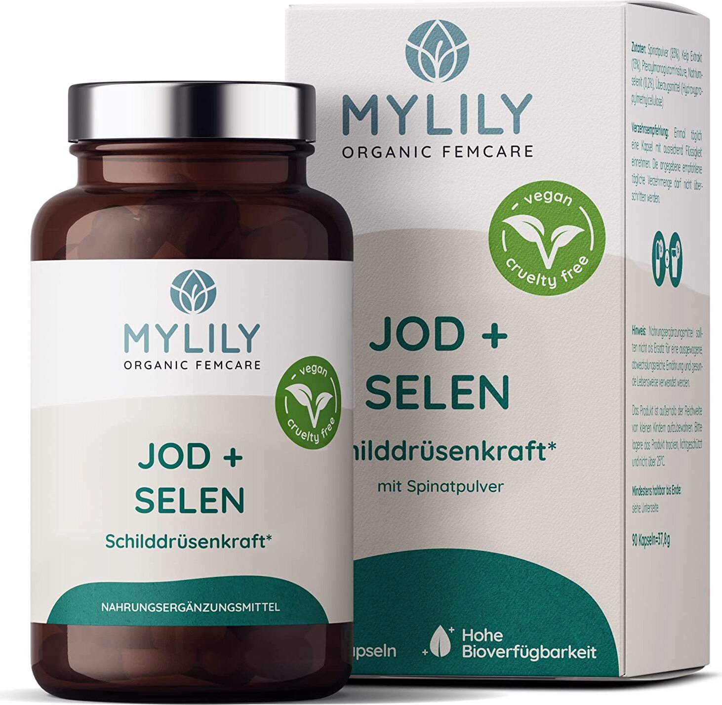 MYLILY Schilddrüsenkraft | 90 Kapseln | Jod + Selen & Folat | Schilddrüsenunterstützung | bei Kinderwunsch | 100% pflanzlich | vegan