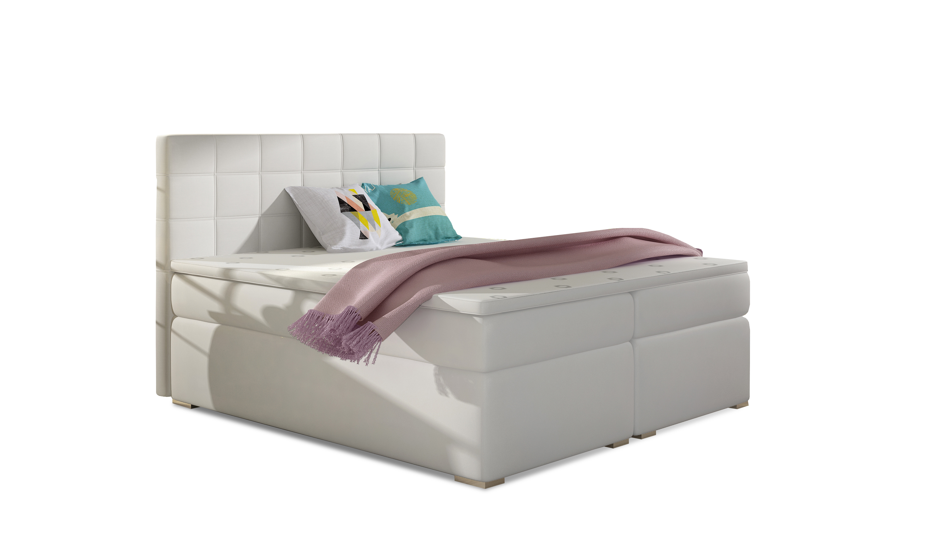 MOB, Manželská posteľ Boxspring 140 cm - Abbie (biela) (s matracmi)