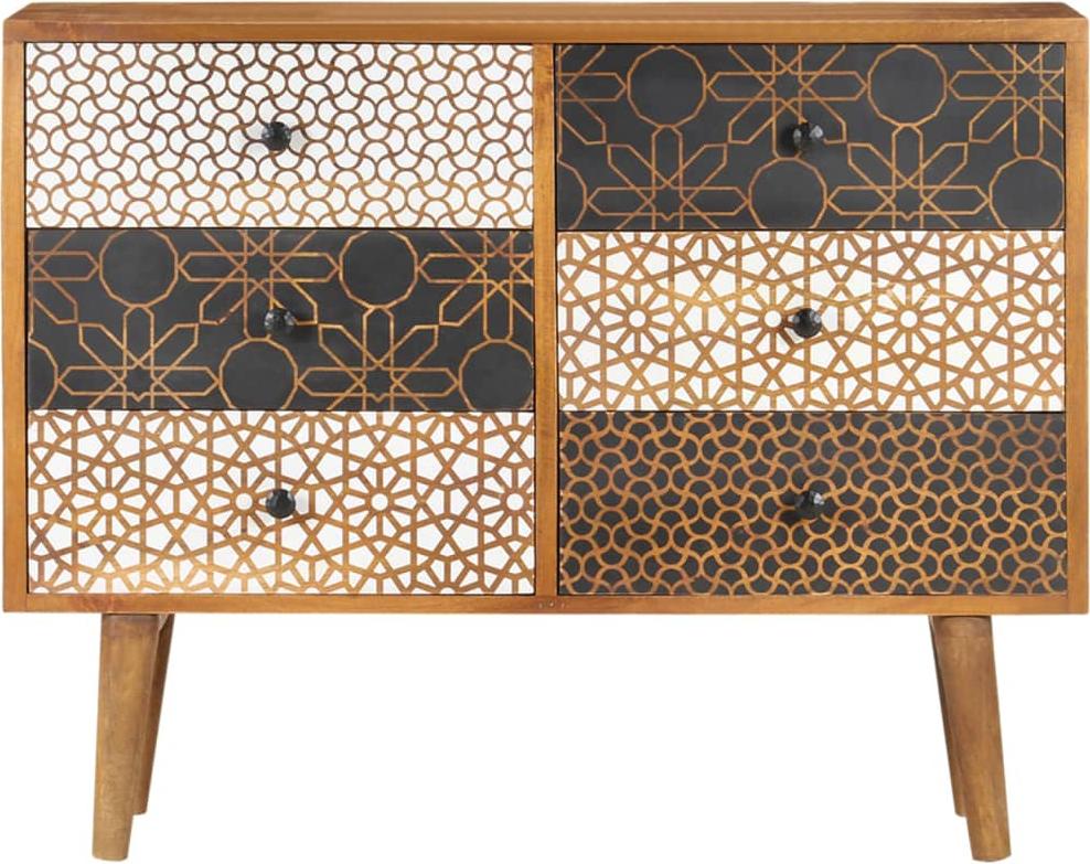vidaXL Sideboard mit Druckmustern 90×30×70 cm Massivholz Mango 247916
