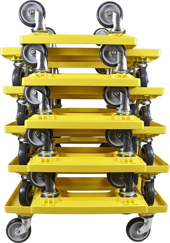 BADfabrik24 Transportroller Kunststoff 60x40 cm 4 Leichtlauf-Lenkrollen, ideal für Kisten & Euroboxen, Traglast 250 kg, Transporthilfe (Gelb, 10 Stück)