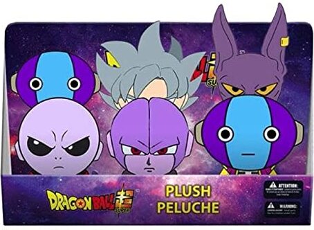 Just Toys Dragon Ball Box mit 6 Plüschfiguren | Figuren von Son Goku, Zeno, Beerus, Jiren, Hit | 16 - 20 cm