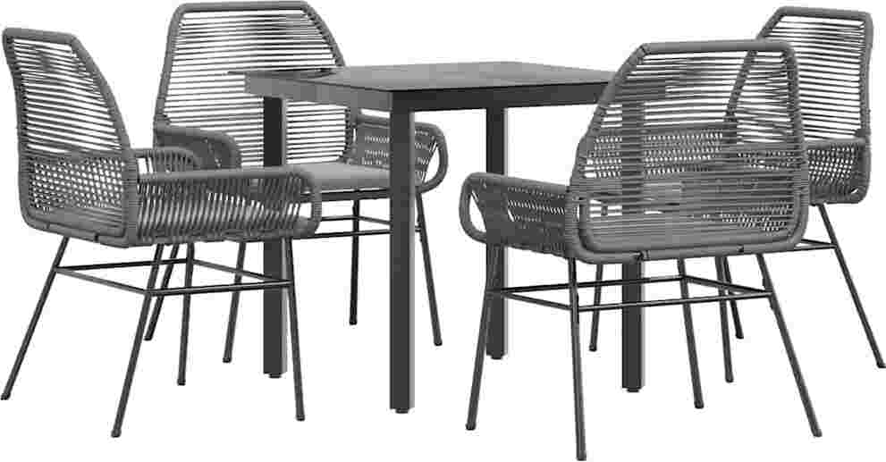 vidaXL 5-dielny záhradný jedálenský set s vankúšmi sivý polyratan sklo