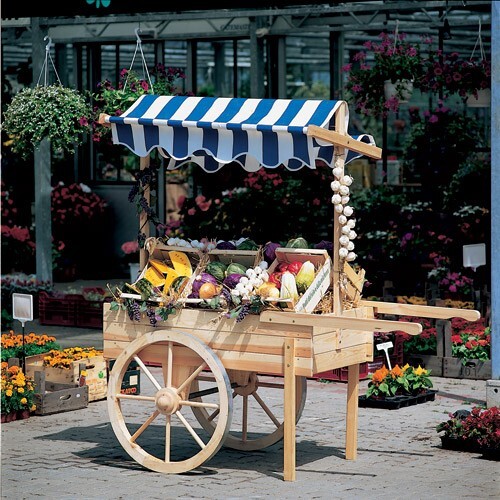 PROMEX Marktwagen mit Baldachin weiß/grün Promadino Beistellwagen Grillwagen Holzwagen 340/23