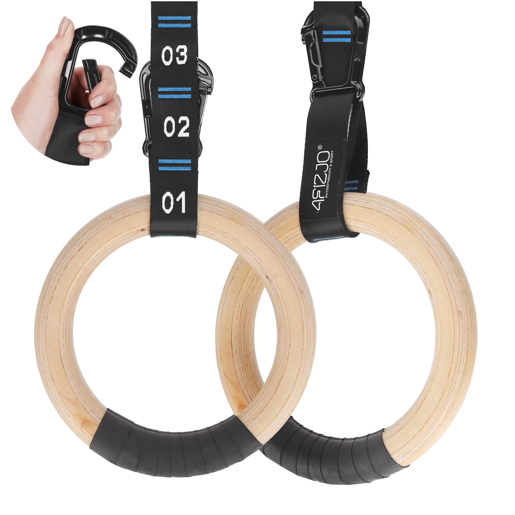 4FIZJO Holz-Gymnastikringe, 2 Stück, für Krafttraining, Crossfit und Bodyweight, schwarz-blau