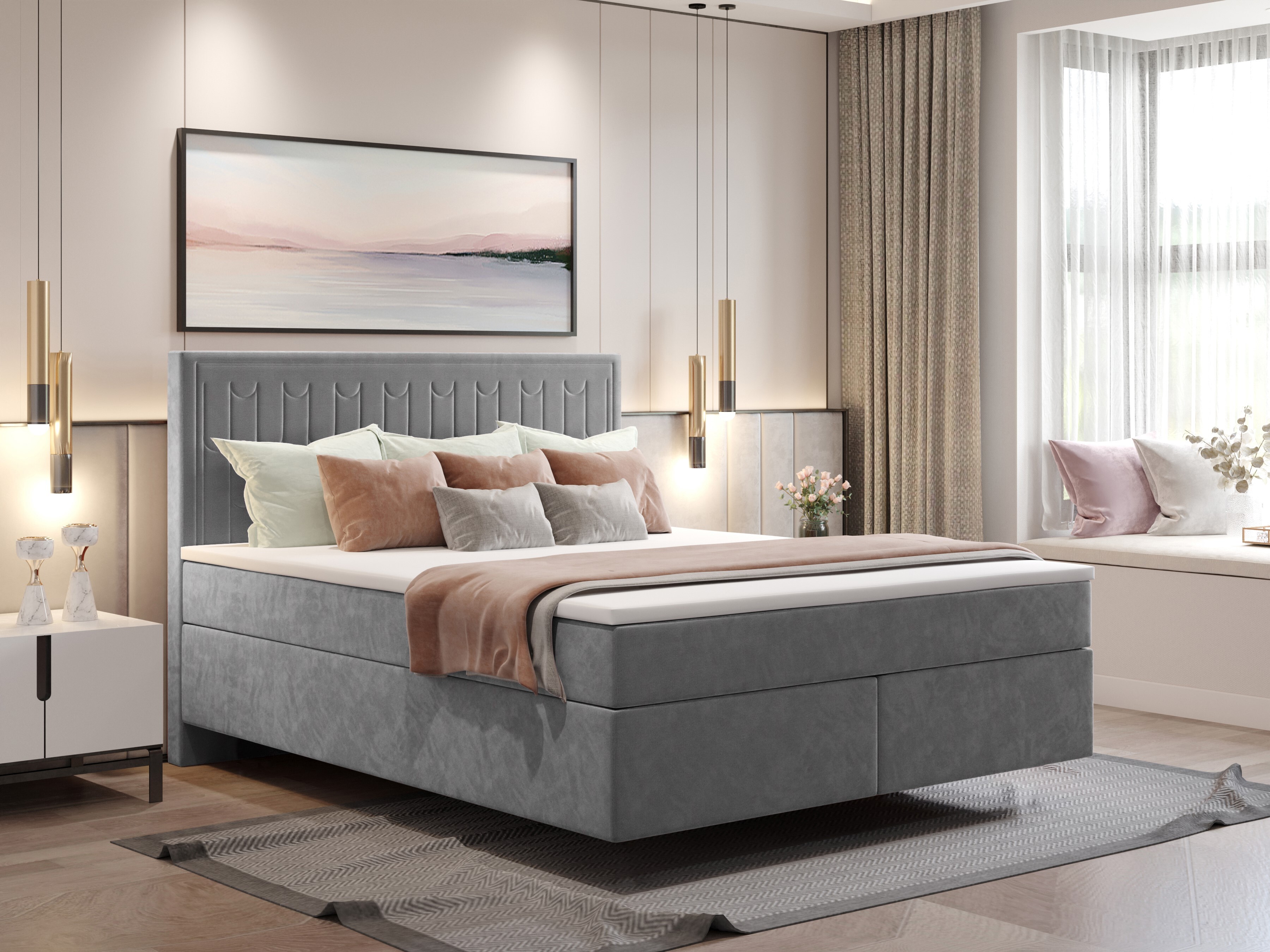 Skriňová posteľ Kaiser Möbel s dvoma matracmi a topperom SEVI V látka Monolith Grey 180 cm x 200 cm