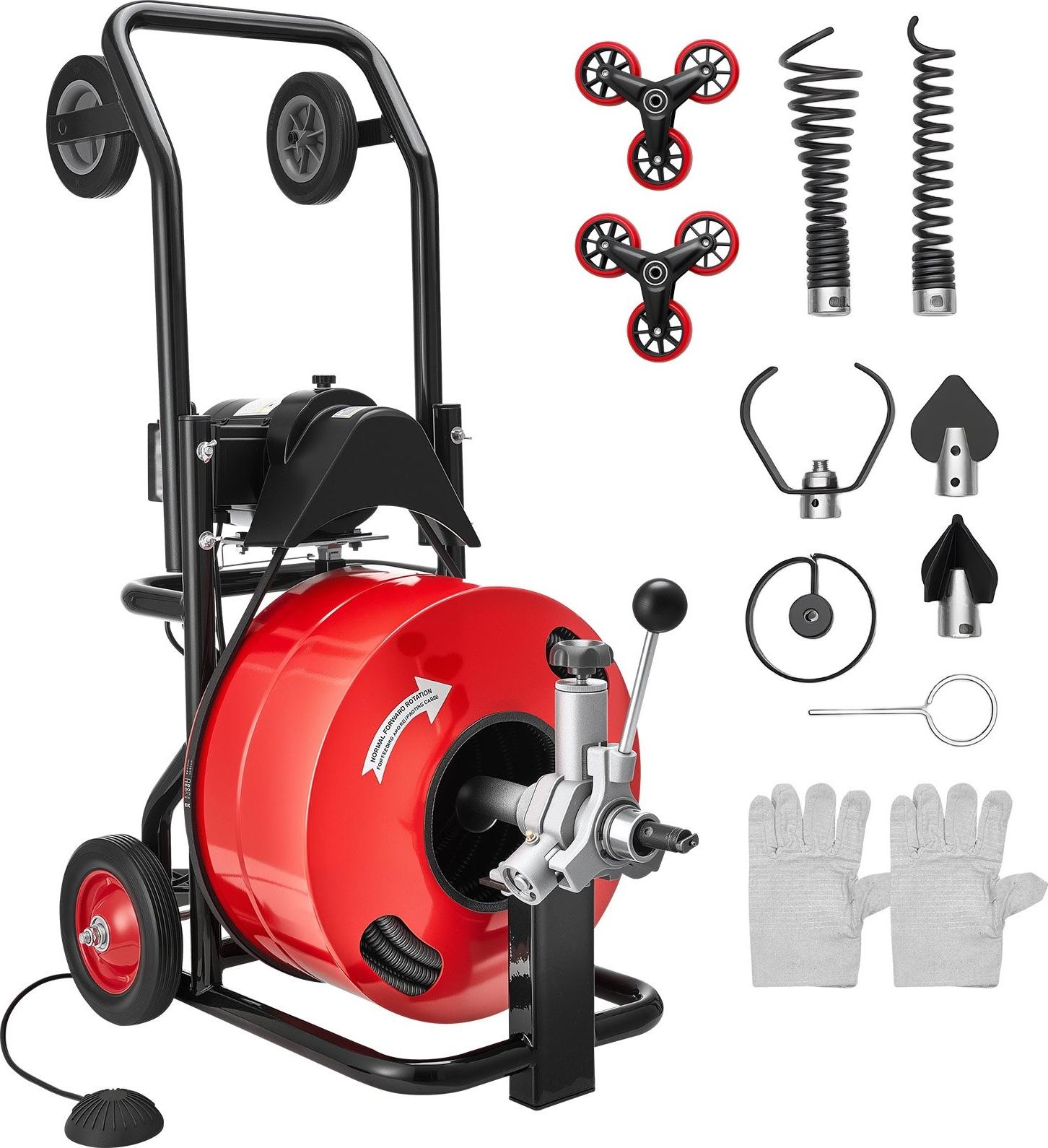 StarTech Rohrreinigungsmaschine - Reinigungsspirale 19 mm x 30 m - Automatik-Vorschub - 6 Schneidwerkzeuge - Pneumatik-Fußschalter - Ø 100–200 mm GDSTJLSGTSZD6CZH9001V2