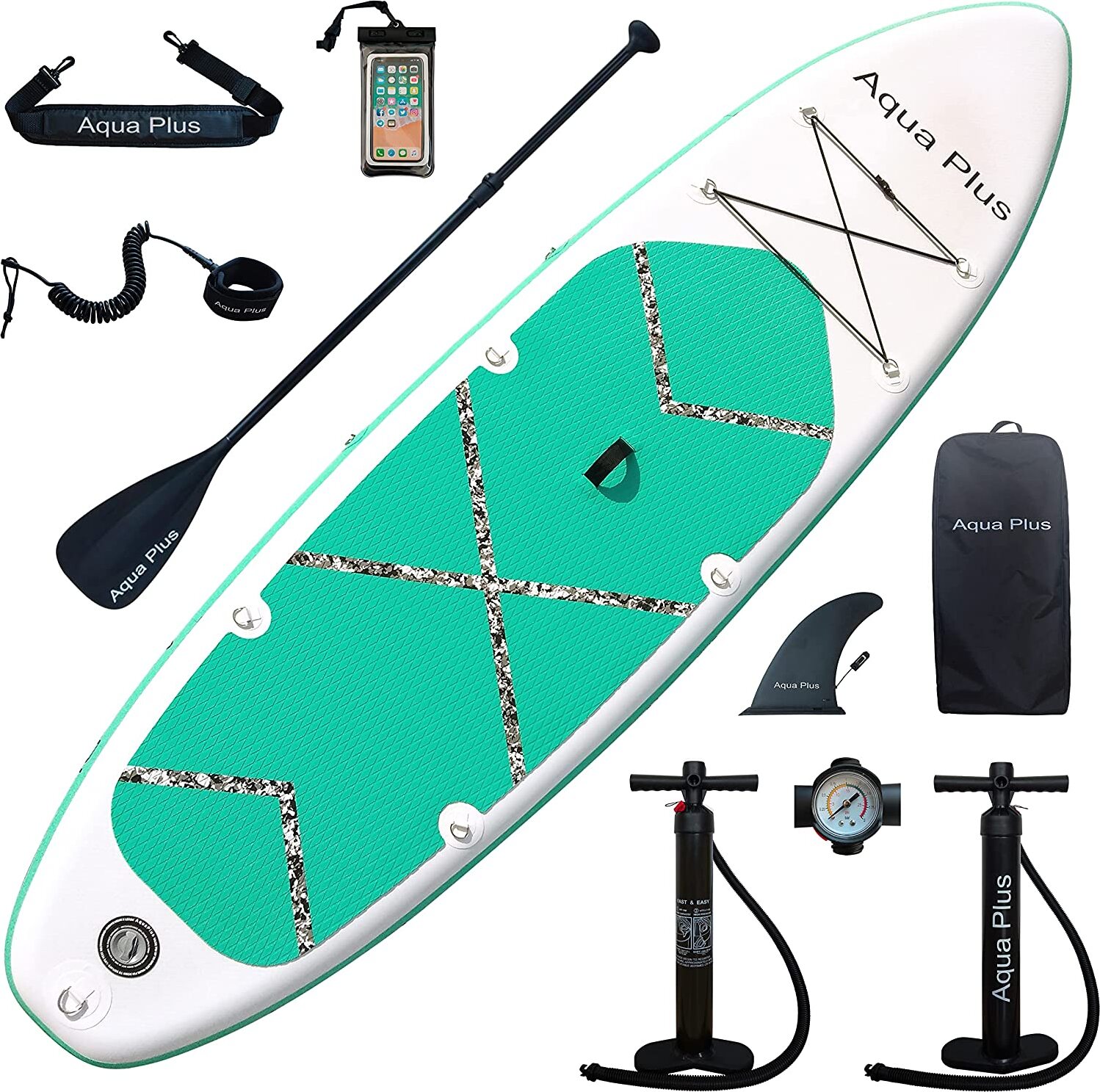 Aqua Plus – nafukovacie SUP s hrúbkou 10 cm pre všetky úrovne pokročilosti, doska na stand up paddle, dvojčinná pumpa, cestovný batoh na ISUP, šnúra, ramenný popruh, nafukovacie