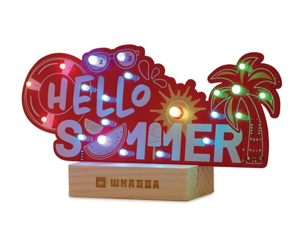 Velleman Group nv Whadda Lötbausatz, XL-Platine, Hello Summer, mit Holzhalter, Bildungs- und kreatives MINT-Bausatz WSXL106